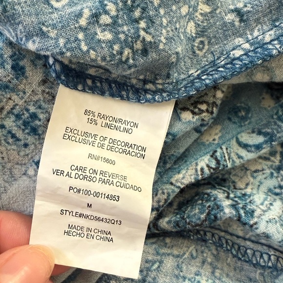 Rewind Paisley Babydoll Mini Dress Size M Teal Navy Cowgirl Western Boho Easter - Picture 7 of 8